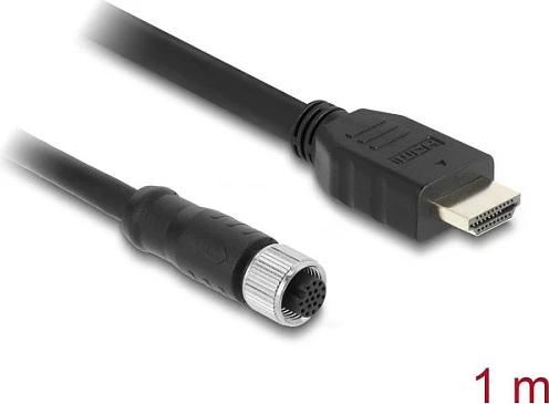 Kabllo DeLOCK M12 A-coded 17-pin femër në HDMI mashkull, 1 m, e zezë