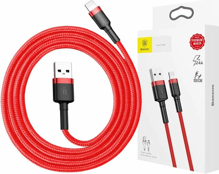 Kabllo USB-A në Lightning Baseus 31564-uniw 2 m 1.5A e thurur najloni, e kuqe