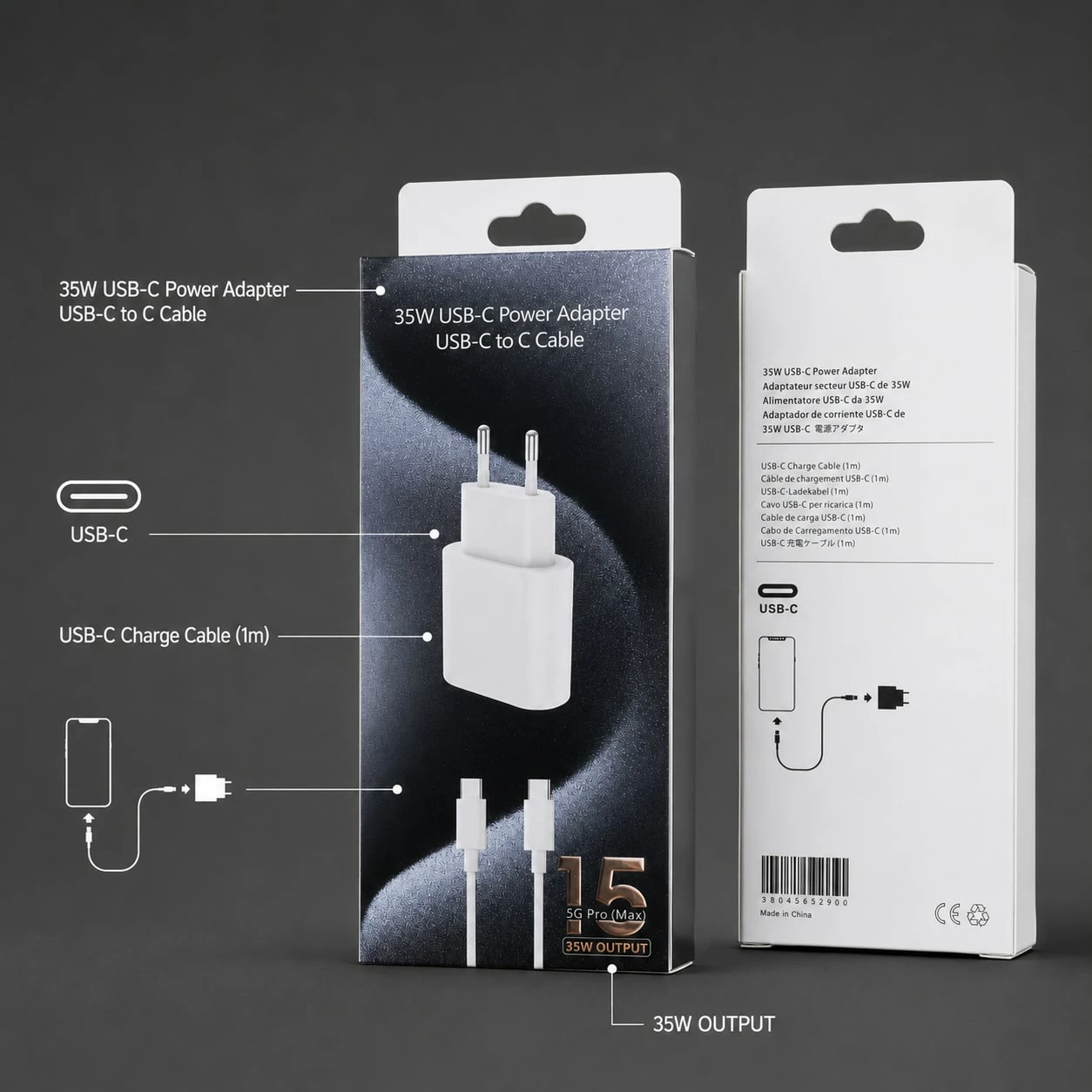 Karikues USB-C 35W me Kabllo USB-C në USB-C 1 m - Adapter Rryme me Prizë EU
