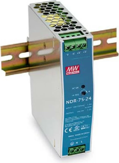 Furnizues energjie LevelOne 75W, DIN-Rail, 24V DC, ngjyrë kaltër dhe argjendtë