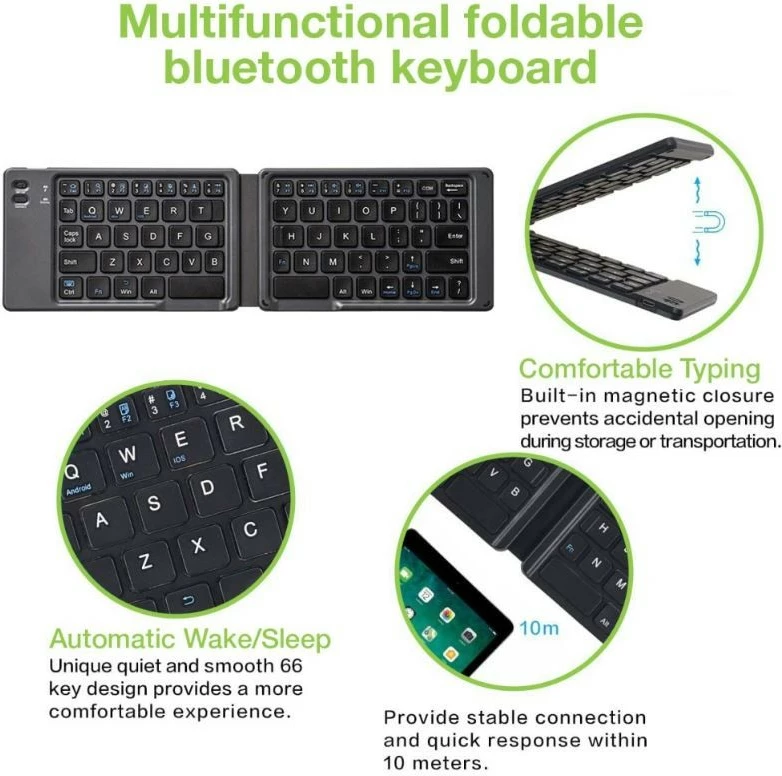 Tastierë palosëse wireless Techly 364156, Bluetooth 3.0, e zezë