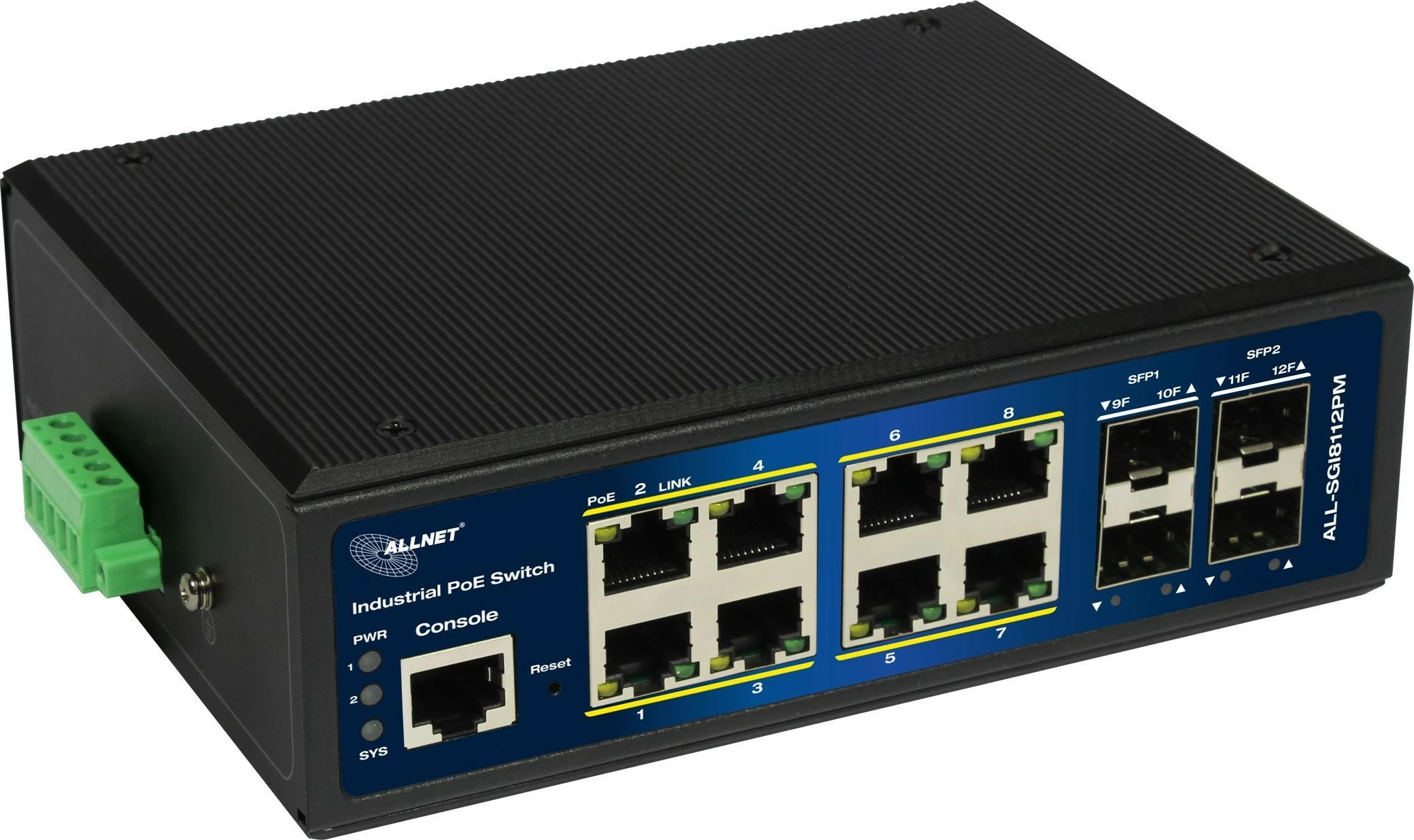 Switch ALLNET ALL-SGI8112PMJ, PoE, industrial
