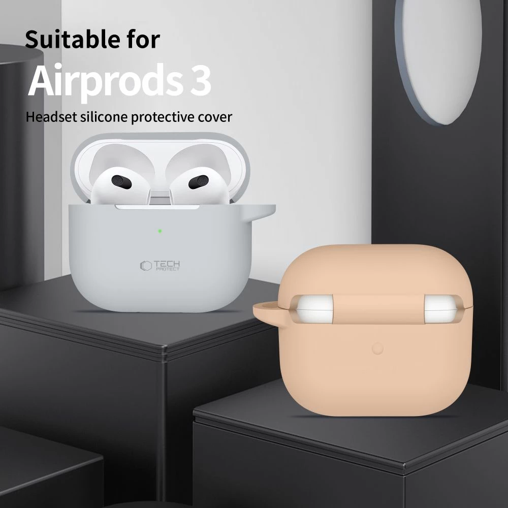 Mbështjellës Tech-Protect për AirPods 3, silikon, me karabiner, Gri