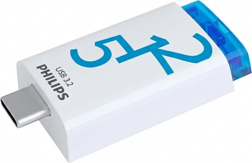 USB stik Philips Click Series, 512GB, USB 3.2 Gen 1, USB-C, bardhë/kaltër
