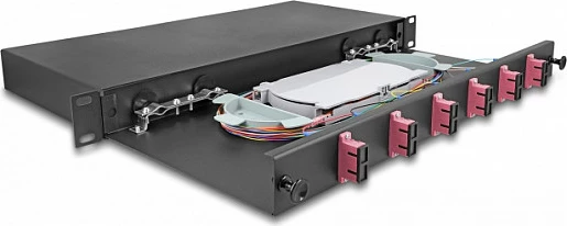 Kuti splice për fibër optike DeLOCK 19", 1U, 6x SC Duplex OM4, e zezë
