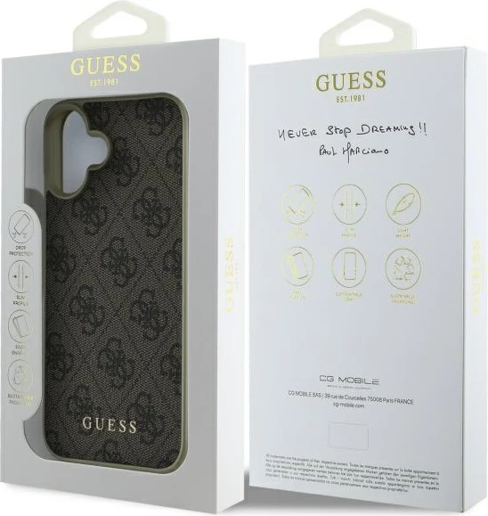 Mbështjellës Guess 4G Charms Collection për iPhone 16, Kafe