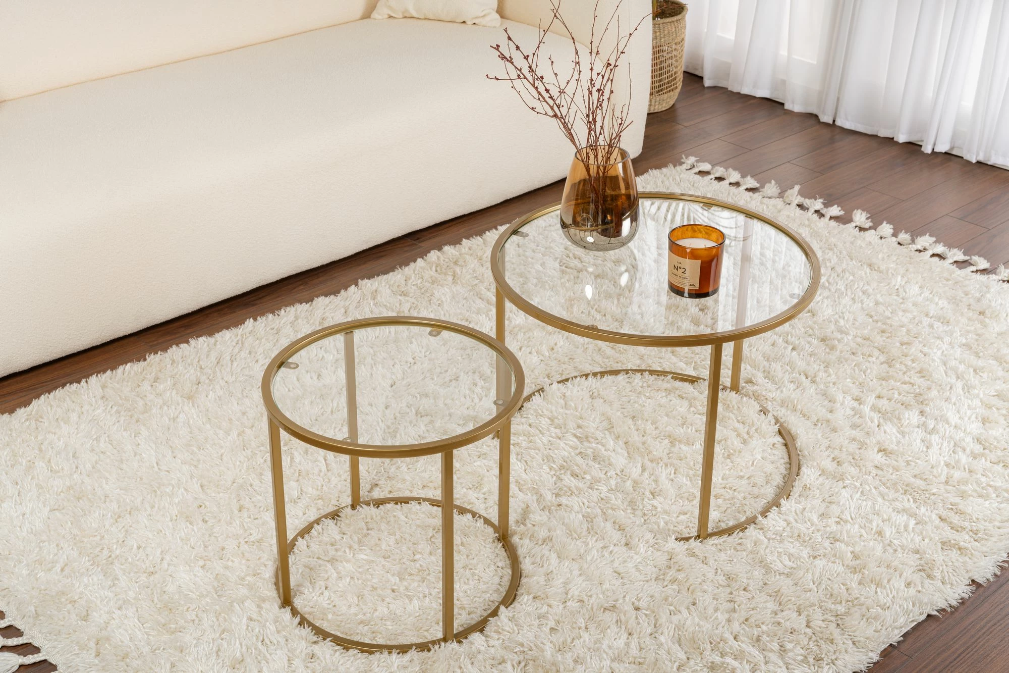 Set tavolinash kafeje Nordure, Aurum - 60, 42 - ngjyrë ari, xham transparent
