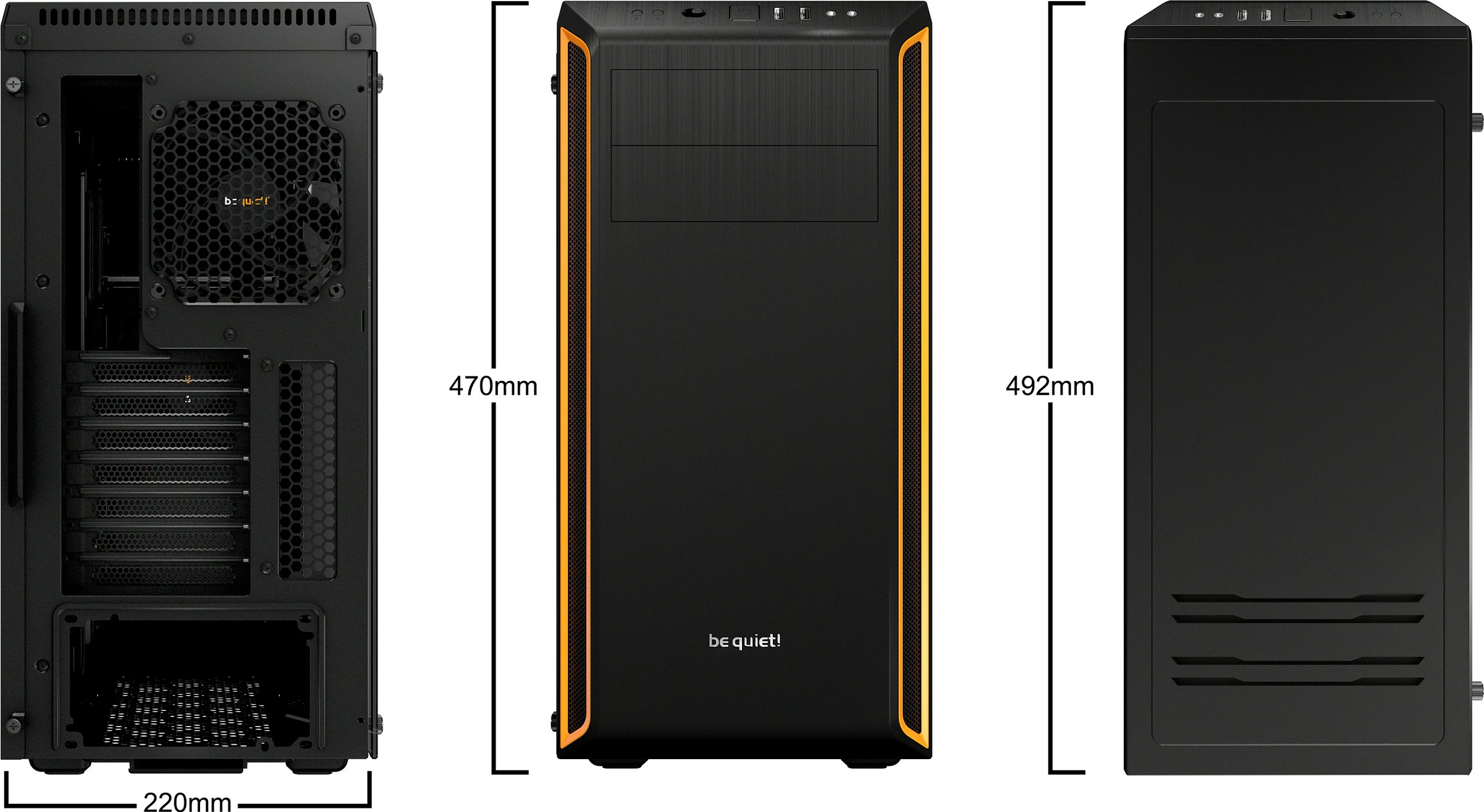 Kasë be quiet! Pure Base 600 Window, Midi Tower, PC, ATX, micro ATX, Mini-ITX, e zezë, portokalli