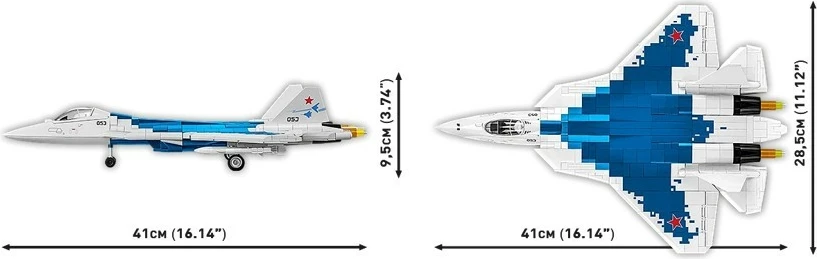 Set blloqe ndërtimi, Cobi, COBI-5909 SU-57 Felon 1:48, 928 copa, me figurë piloti dhe bazë ekspozimi, plastikë, kamuflazh blu-bardhë