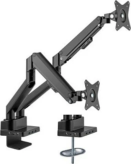 Mbajtëse tavoline për dy monitorë MANHATTAN, krah me gaz 17-32", VESA 75x75/100x100, docking 8-në-1 PD 100W, e zezë