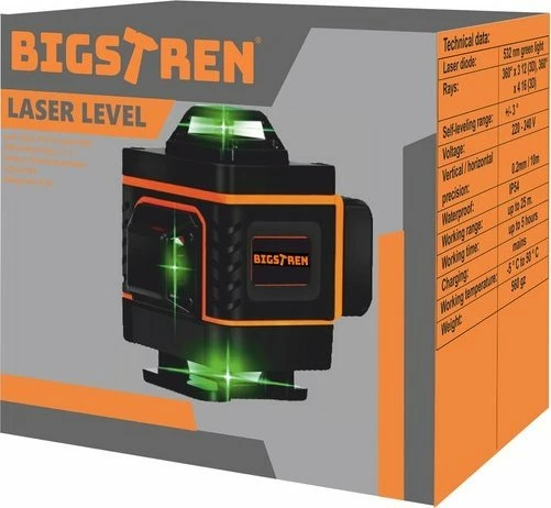 Laser nivelues linje Bigstern 4D 16 linja 25 m, i gjelbër, set me 2 bateri + karikues