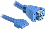 Kabllo DeLOCK 82942, USB 3.2 Gen 1, 19-pin header në 2x USB-A female, 0.45 m, blu