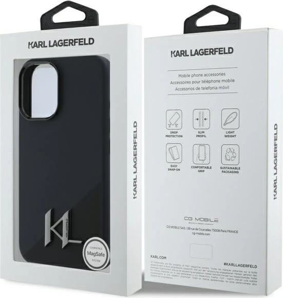 Mbështjellës Karl Lagerfeld Silicone Shadow Metal Initial MagSafe për iPhone 16, Zi