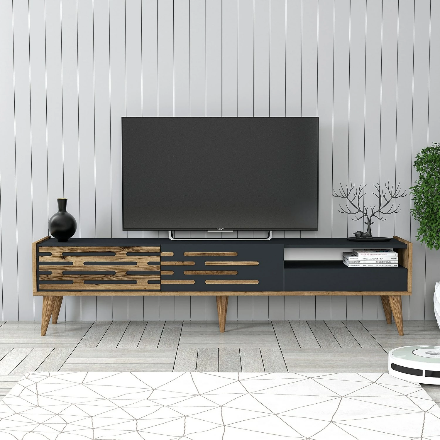 Komodë TV Hanah Home, Valensiya, ngjyrë arrë dhe antracit