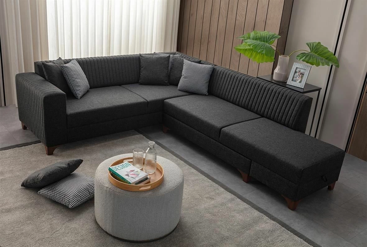 Kënd divan-krevat Atelier del Sofa, West, këndi i djathtë, ngjyrë antracit