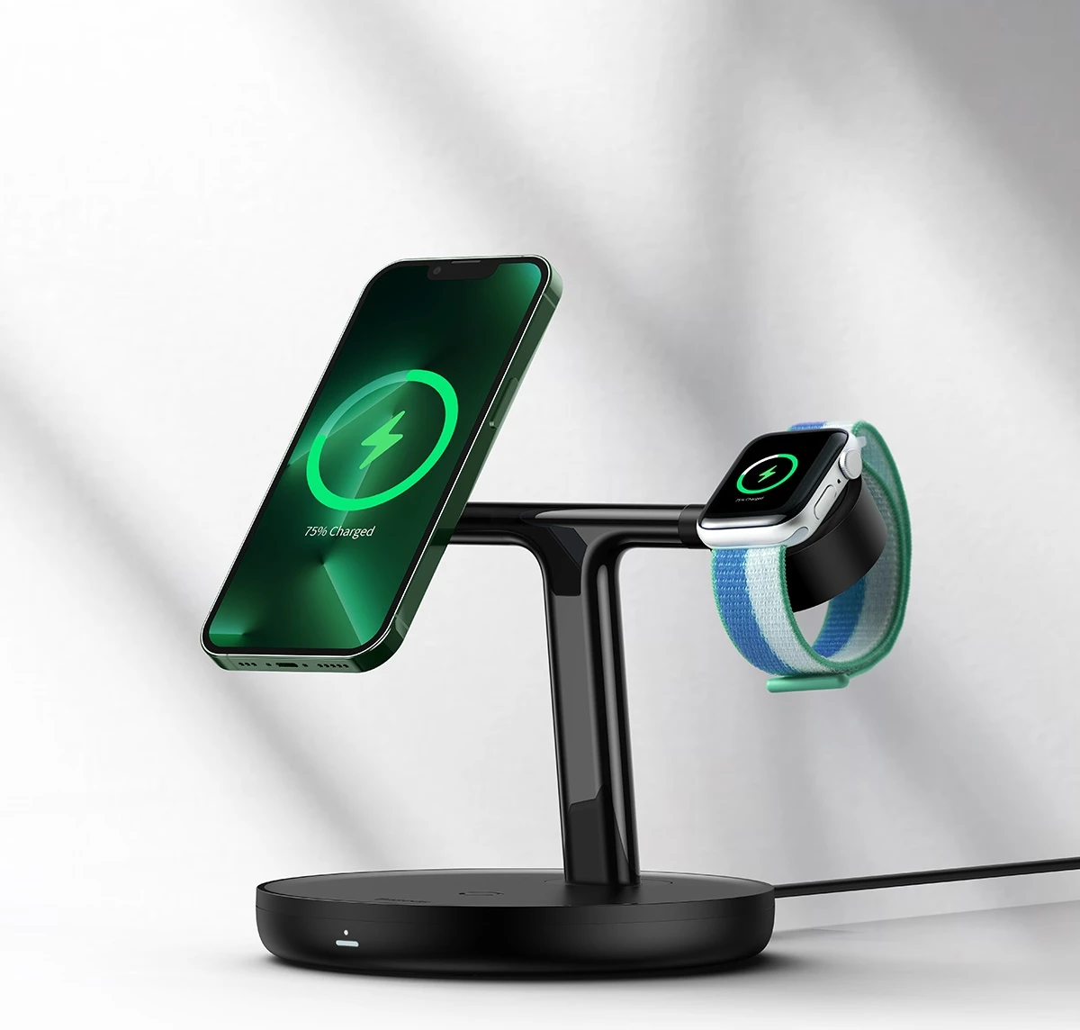 Karikues wireless 3-në-1 Baseus Swan me MagSafe, për iPhone, Apple Watch, AirPods, 1m USB-C, Zi