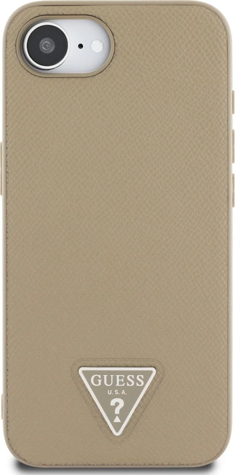 Mbështjellës Guess Grained Triangle MagSafe për iPhone 16e, Kafe