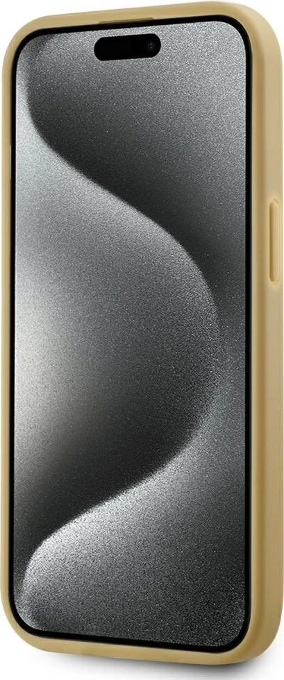 Mbështjellës Karl Lagerfeld Wrinkled Metal Signature për iPhone 15, Gold