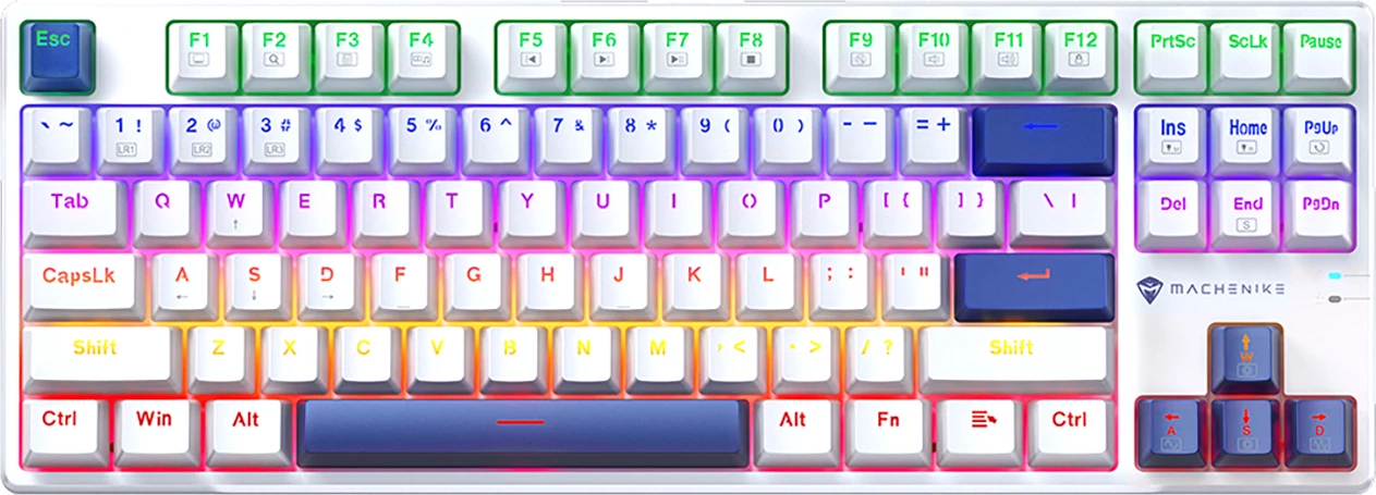 Tastierë mekanike gaming me kabllo Machenike K500B-B87 TKL 87 taste, Hot-Swap 3-pin Red Switch, LED backlight, e bardhë, set në kuti