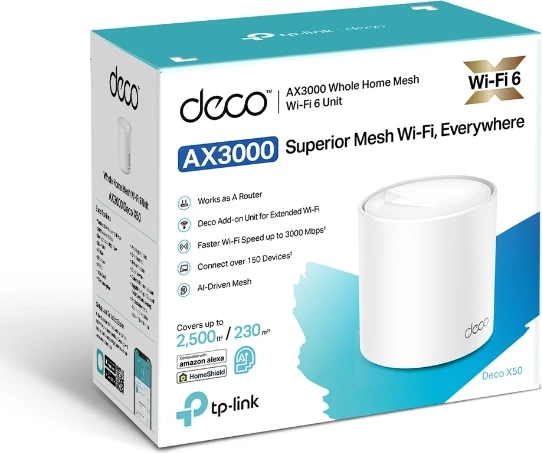 Sistem Mesh WiFi 6 TP-LINK Deco X50 AX3000 dy-bandësh, 3x Gigabit, bardhë, paketë 1 copë