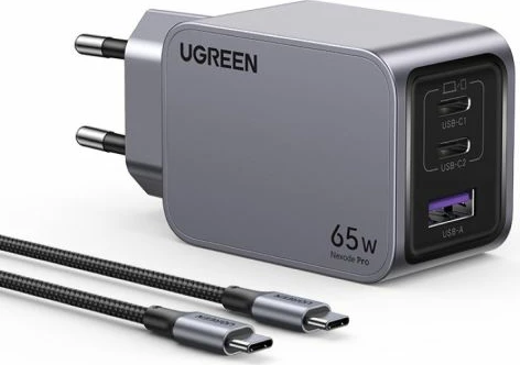 Karikues USB-C/USB-A UGREEN Nexode Pro 65W, 3-port, me kabllo USB-C 100W 1.5m, gri