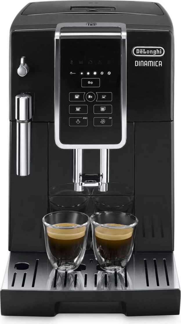 aparat kafeje automatik i plotë, De'Longhi Dinamica ECAM350.15.B, me mulli fasules, dy filxhanë, shkumues qumështi, i zi