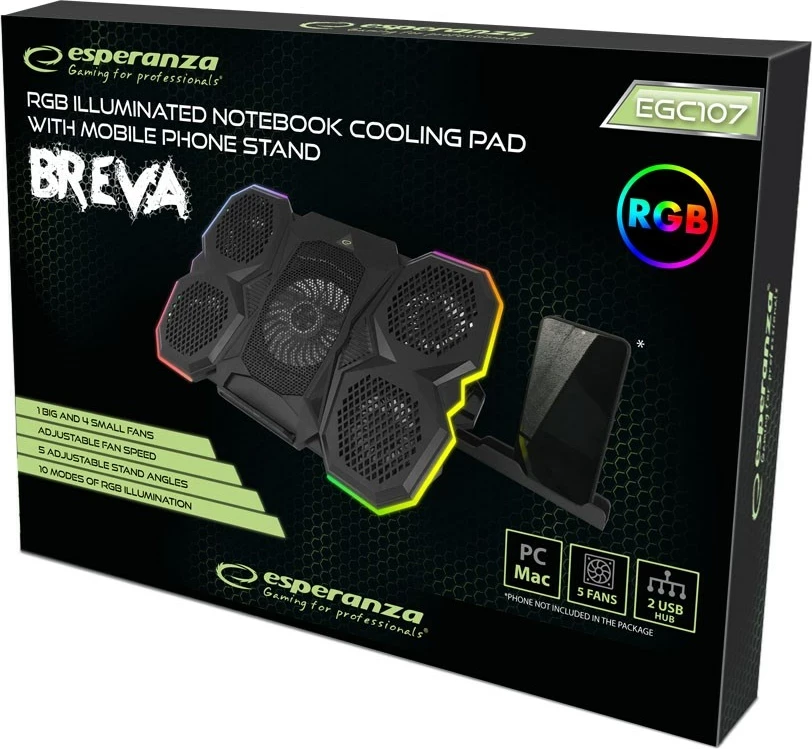 Ftohës për laptop Esperanza EGC107, 3 ventilatorë, i zi