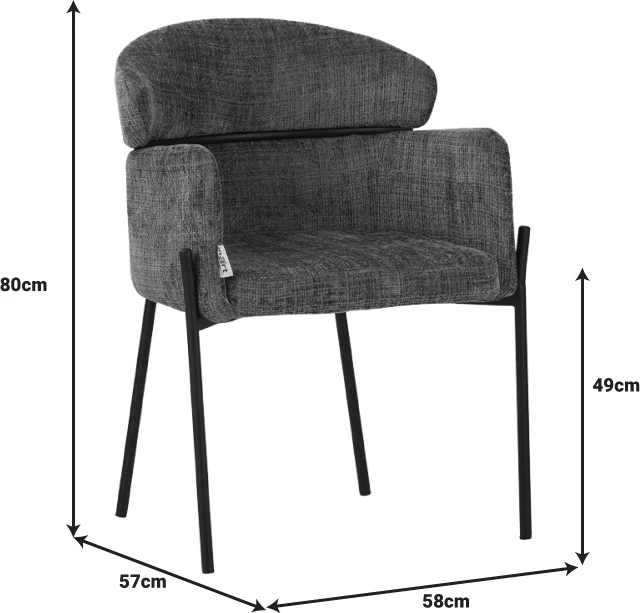 Karrige Tolerse Inart, ngjyrë gri e lehtë, këmbë metalike të zeza, 58x57x80cm
