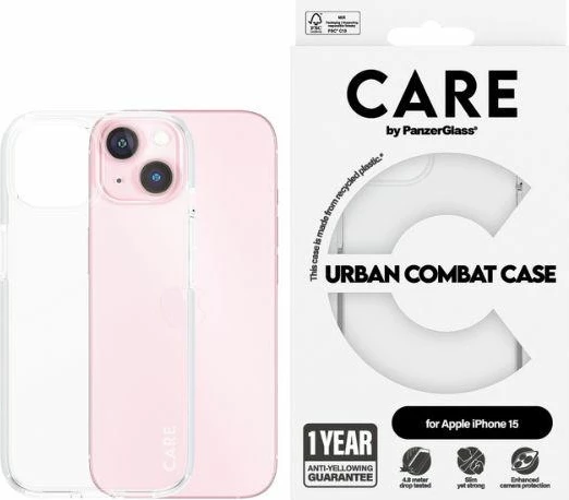 Mbështjellës PanzerGlass Urban Combat Case për iPhone 15, transparent