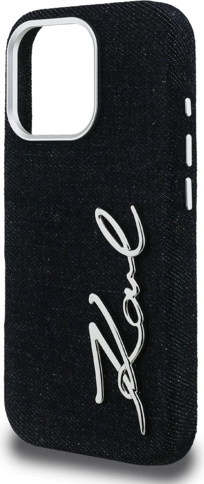 Mbështjellës Karl Lagerfeld Signature Jeans për iPhone 16 Pro, MagSafe, denim/eko-lëkurë, i zi, në kuti