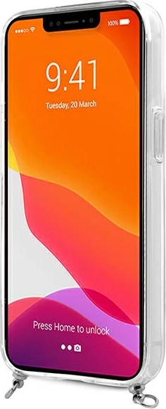 Mbështjellës Guess GUHCP13SKC4GBSI për iPhone 13 mini 5.4", transparent, me rrip dhe zinxhir argjendi