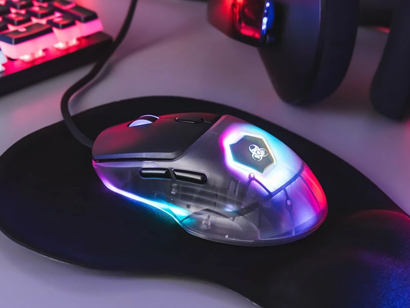 Maus Tracer Gamezone Neon RGB 12400 DPI, 7 butona, USB, i djathtë, kabllo 1.8 m, i zi, me 3 kapakë S/M/L