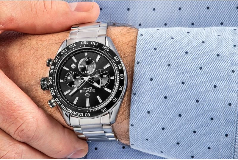 Orë dore meshkuj Giewont GW9580-B1, argjendtë/zezë