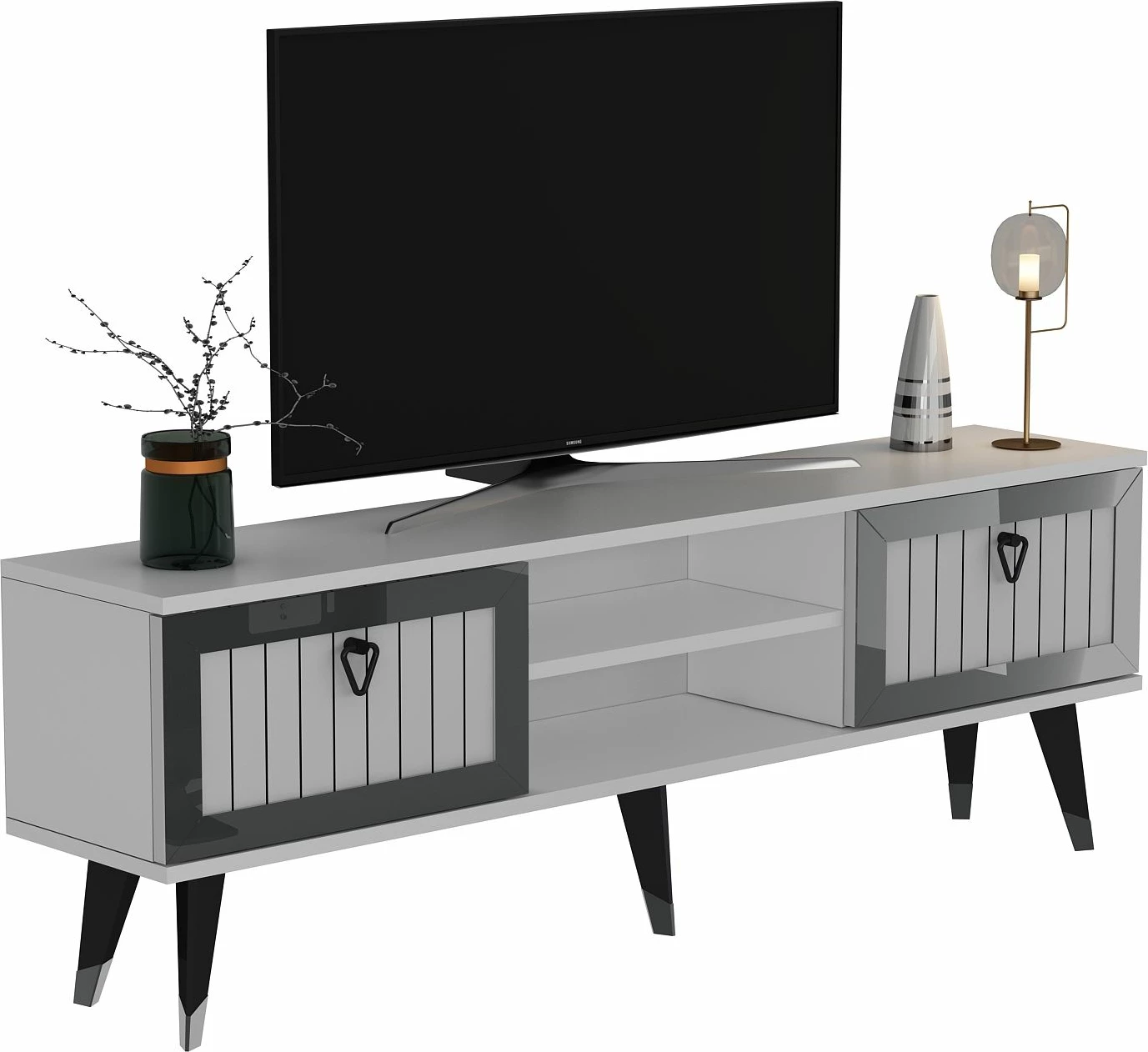 Komodë TV Skye Decor, Lidya, e bardhë, argjend
