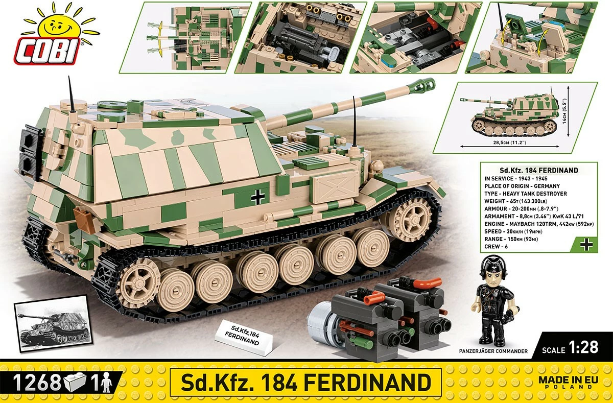 Set blloqesh Cobi Klocki Sd.Kfz. 184 Ferdinand, 1268 pjesë, Historical Collection, Kamuflazh