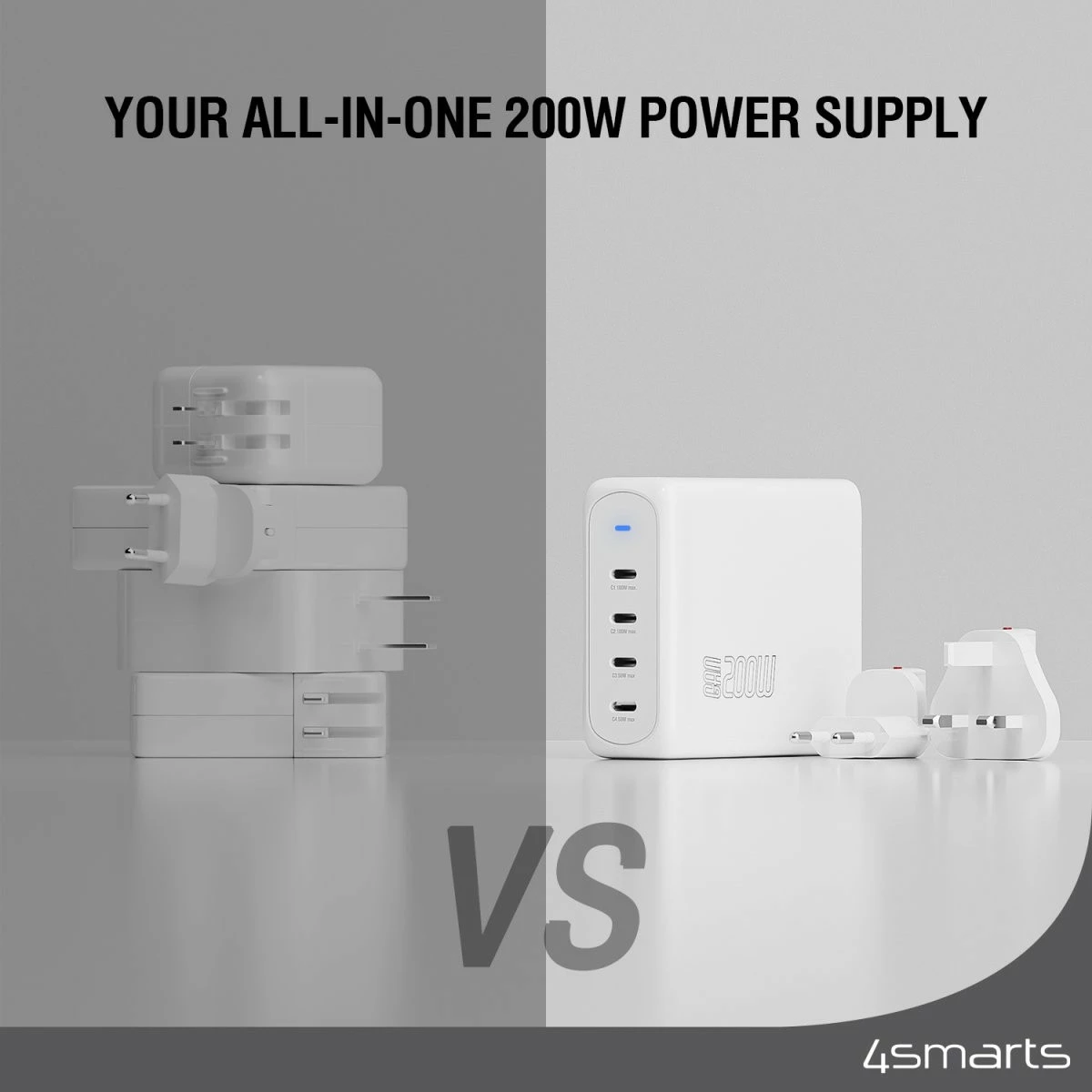 Karikues universal 4smarts 544200, 200W, 4 porte USB, i bardhë
