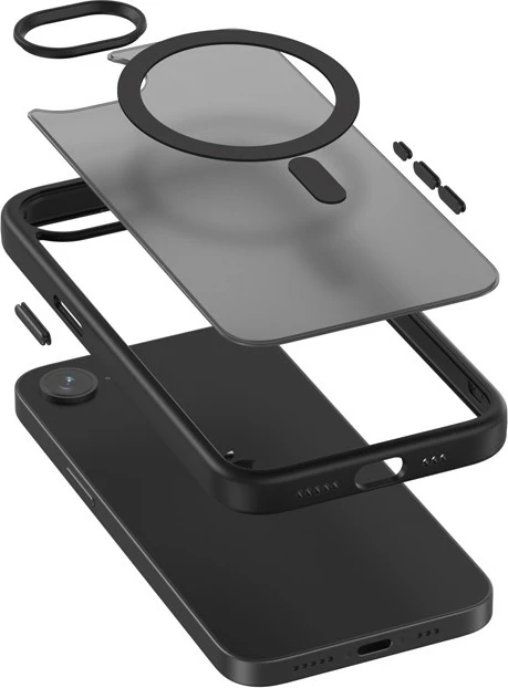 Mbështjellës CRONG Hybrid Frost MAG Cover për iPhone 16e, MagSafe, Polikarbon, Zi