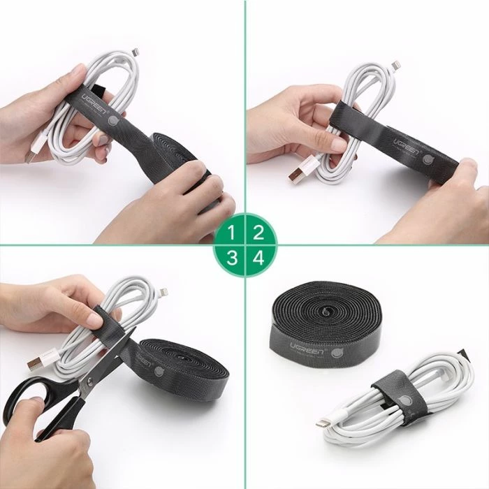 Organizues kabllosh UGREEN 40356, shirit me ngjitje (hook & loop) 5 m x 2 cm, i zi, polybag