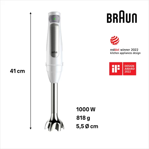 Blender zhytës Braun MultiQuick 7 MQ7035IWH 1000 W 0.6 L, çelik inox/i bardhë, set me rrahëse + grirëse 0.5 L