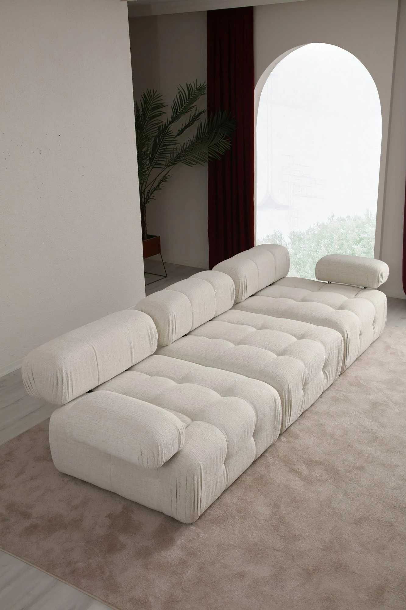Divan treshe Atelier del Sofa, Doblo, krem bouclette, 3 pjesë