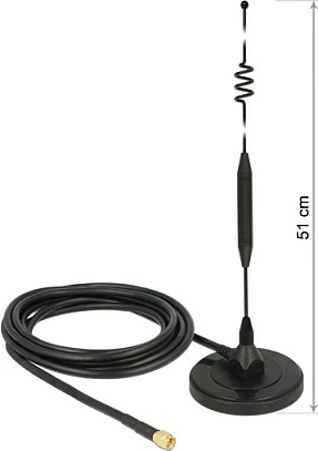 Antenë LTE DeLOCK, SMA, 6 dBi, me bazë magnetike, kabllo 3 m, e zezë