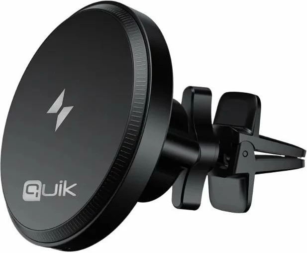Mbajtës telefoni Quik QM-910 magnetik me karikim wireless 15W, USB-C, montim në grilë ventilimi, i zi, set