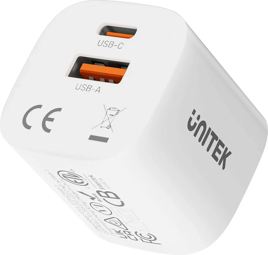 Karikues rrjeti Unitek, 1x USB-A 1x USB-C QC 33W, bardhë