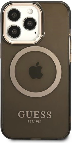 Mbështjellës Guess Gold Outline Translucent MagSafe për iPhone 13 Pro Max, zi
