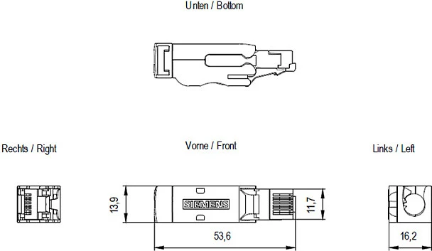 Prizë RJ45 industriale Siemens 6GK1901-1BB12-2AA0, FastConnect, 180°, 4x2, IP20, metalike