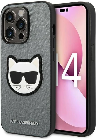 Mbështjellës Karl Lagerfeld KLHCP14XSAPCHG për iPhone 14 Pro Max 6.7", Saffiano Choupette, Argjendtë