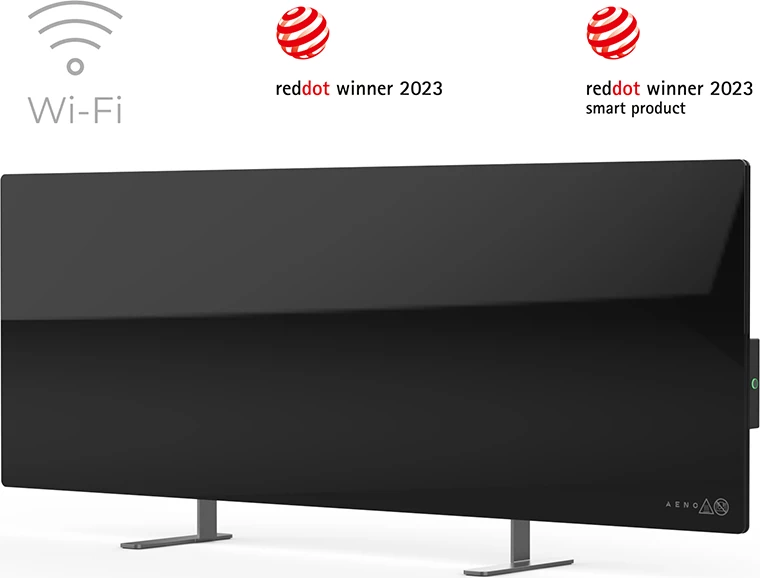 Ngrohës smart AENO Premium Eco AGH0002S 700W, xham i temperuar, infrared + konveksion, Wi‑Fi, i zi