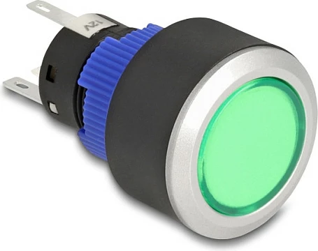 Buton shtypës DeLOCK 22 mm, LED gjelbër, IP60, 230V/3A, gjelbër