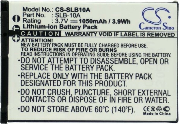 Bateri për kamerë Cameron Sino CS-SLB10A (zëvendësuese SLB-10A/SLB10A) 1050mAh 3.7V, për Samsung, e zezë