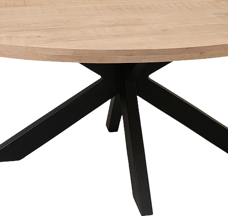 Tavolinë Fardy, dru mango i fortë, ngjyrë natyrale, këmbë metalike të zeza, 220x100x76cm